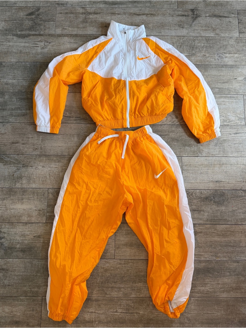 Vintage Nike big kids Orange and White Track Jacket & Joggers Set
